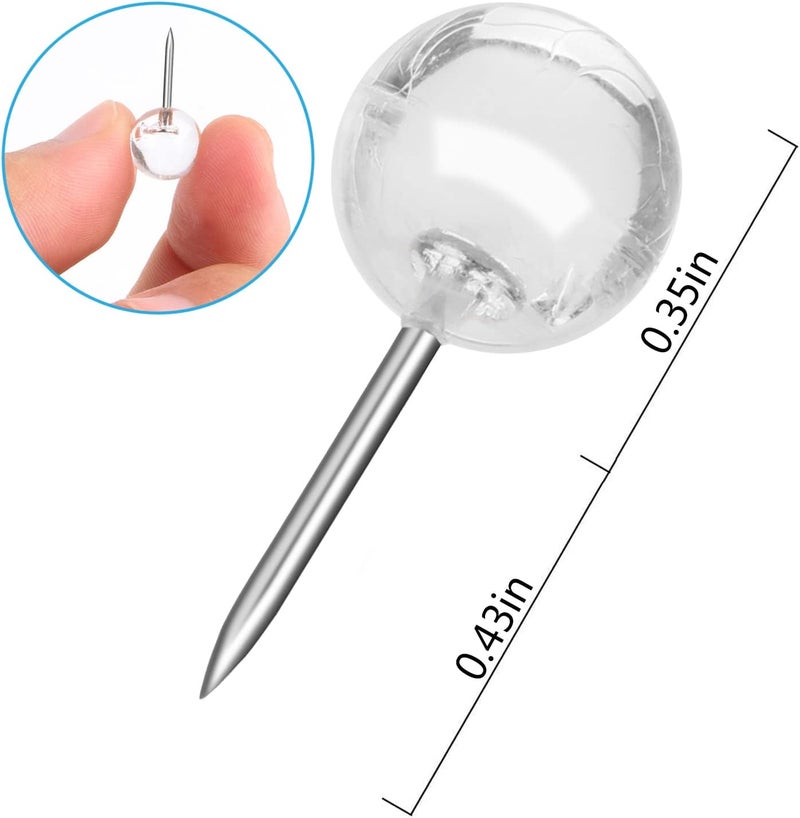 Yalis Push Pins 1/3 Inch Silver Map Tacks 100-Count Large Size Pins Steel Point and Transparent Plastic Round Head (Silver) - Image 3